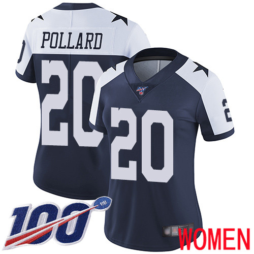 Women Dallas Cowboys Limited Navy Blue Tony Pollard Alternate #20 100th Season Vapor Untouchable Throwback NFL Jersey->dallas cowboys->NFL Jersey